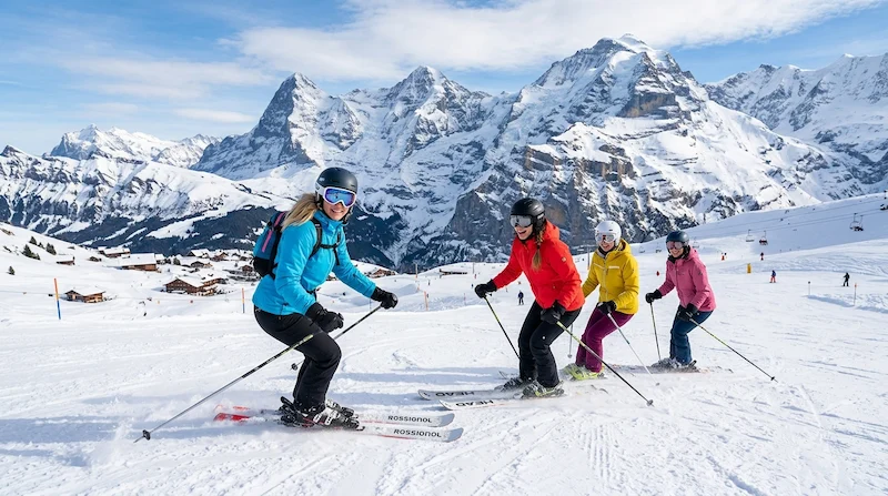 Women skiing in Swiss Alps