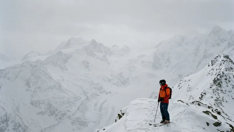 skiing in low visibility flat light Saas-Fee
